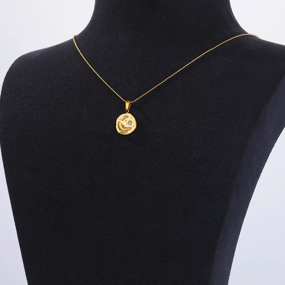 Aesthetic Blue Zirconia Star Moon Collar Necklace-Rees Jewels-ReesJewels