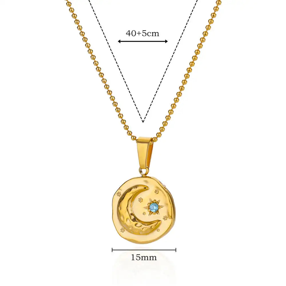 Aesthetic Blue Zirconia Star Moon Collar Necklace-Rees Jewels-ReesJewels