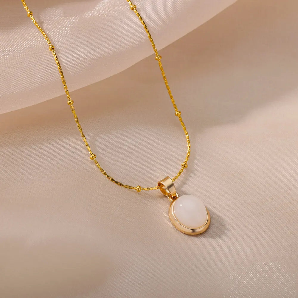 Aesthetic Golden Opal Oval Pendant Necklace-ReesJewels-ReesJewels