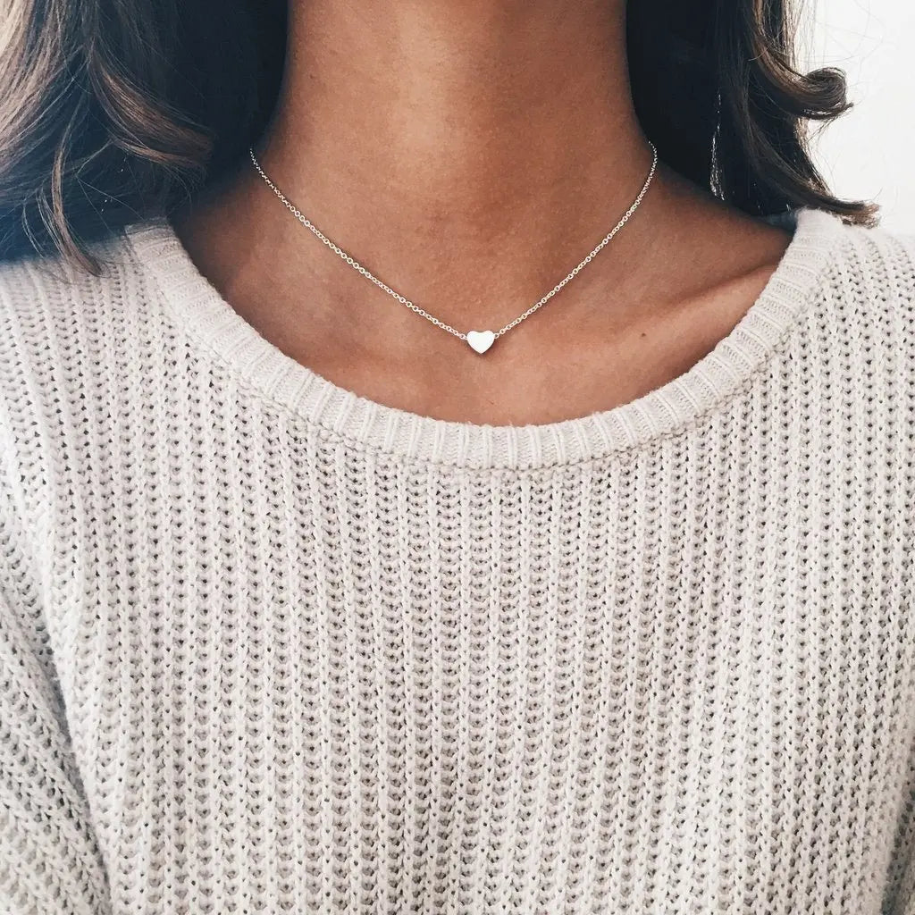 Beautiful Elegant Heart Choker Necklace-ReesJewels-Silver Heart-ReesJewels