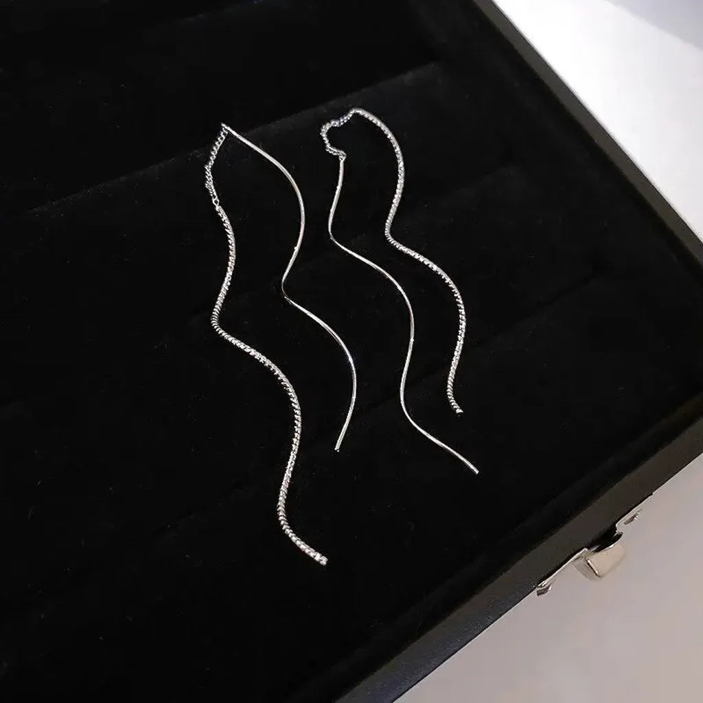 Beautiful Minimalist Spiral Wave Long Earrings-ReesJewels-ReesJewels