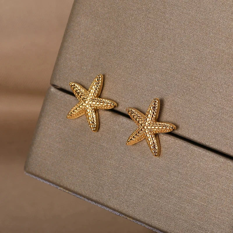 Beautiful Starfish Stainless Steel Stud Earrings-ReesJewels-ReesJewels