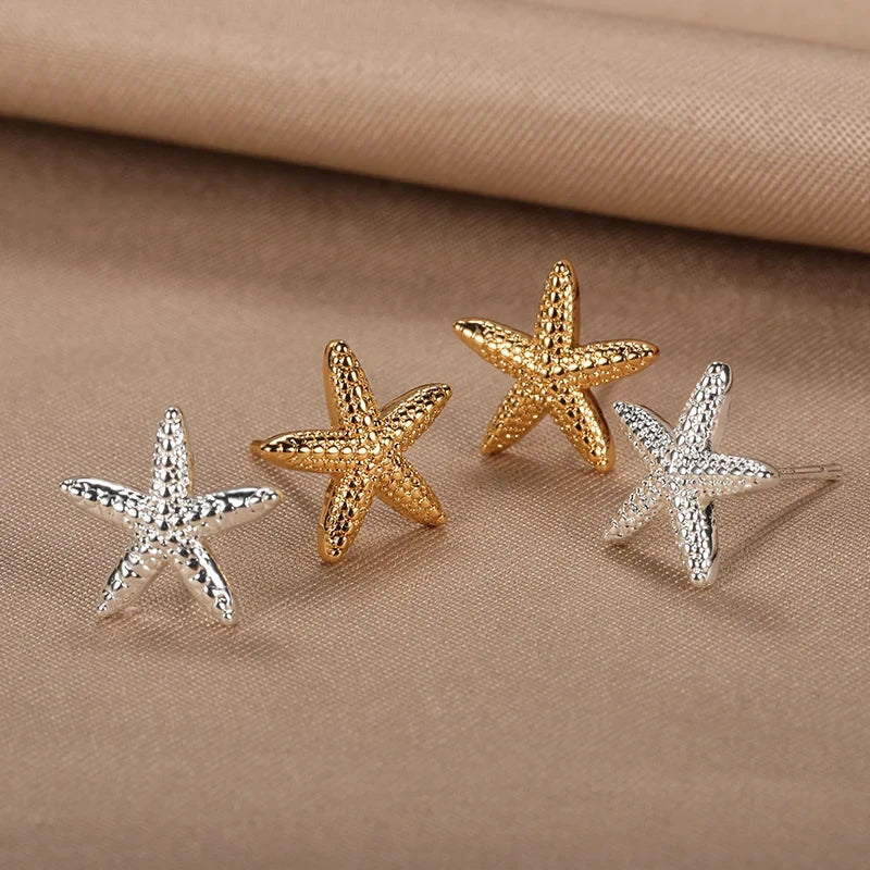 Beautiful Starfish Stainless Steel Stud Earrings-ReesJewels-ReesJewels
