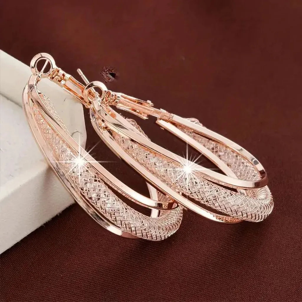 Chic Crystal Stone Twisted Hoop Earrings-ReesJewels-Rose Gold-ReesJewels