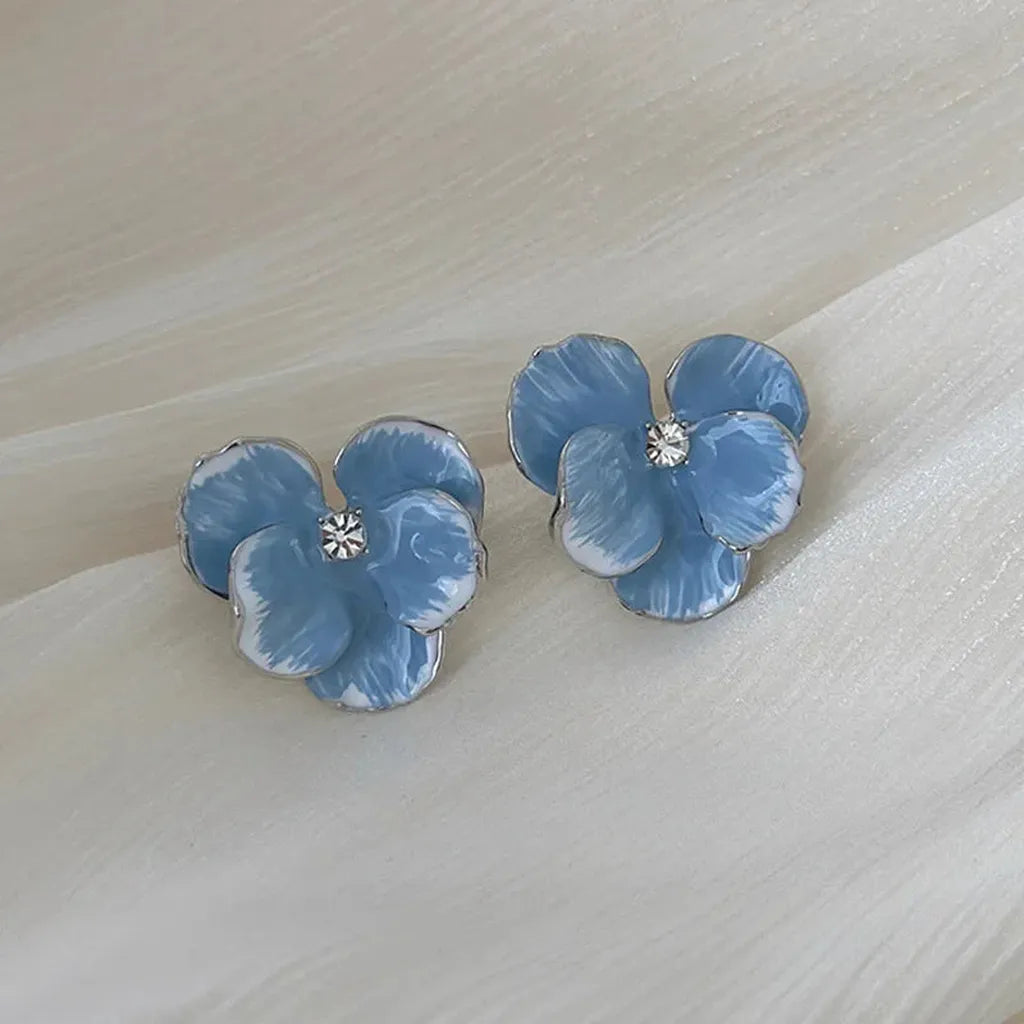 Chic Gorgeous Enamel Flower Earring-ReesJewels-Aqua Blue Stud-ReesJewels