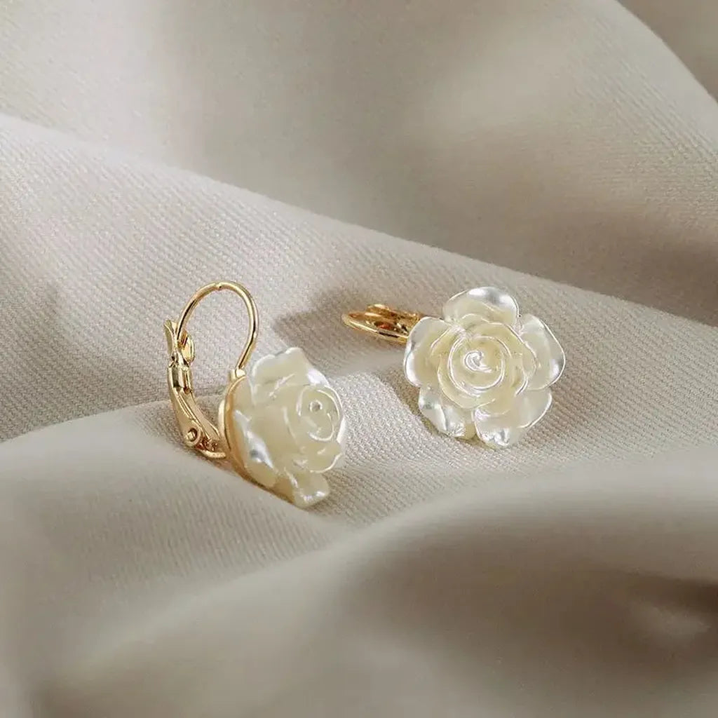 Chic Gorgeous Enamel Flower Earring-ReesJewels-White Hook-ReesJewels