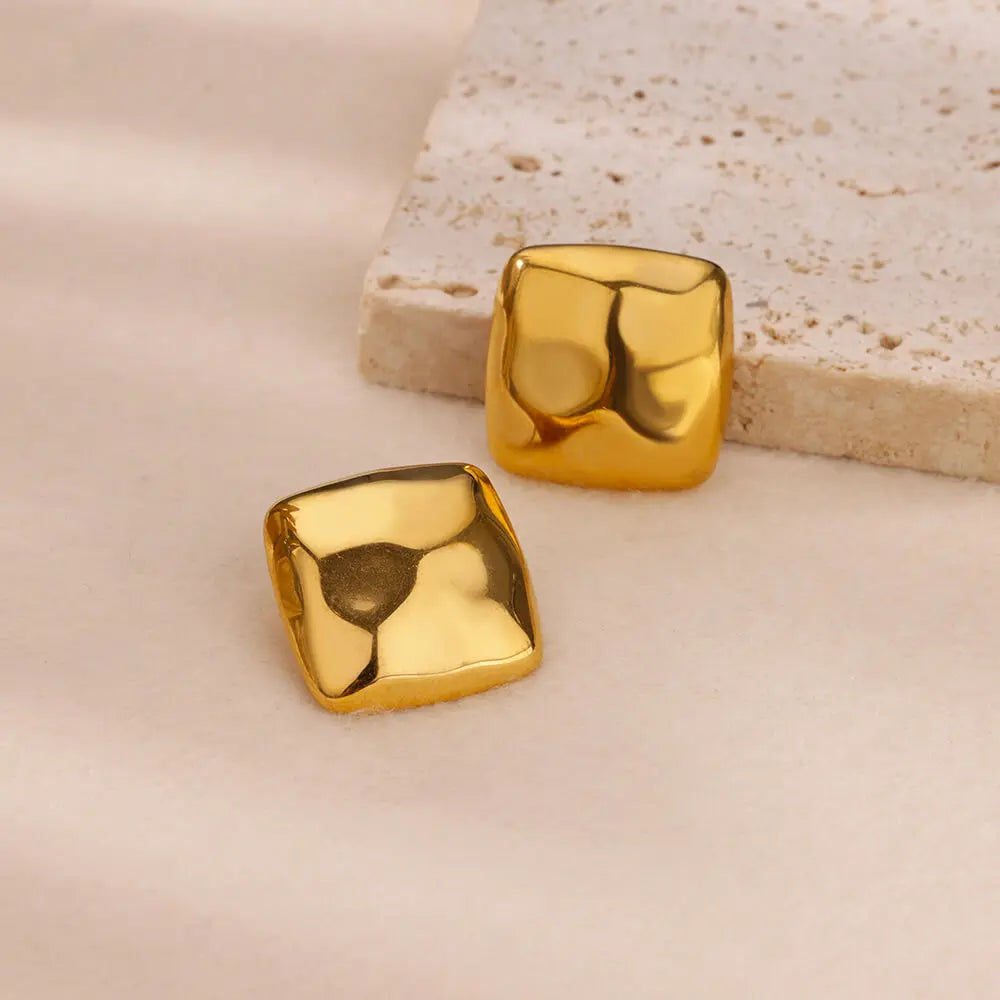 Chic Square Golden Stud Earrings-Rees Jewels-ReesJewels
