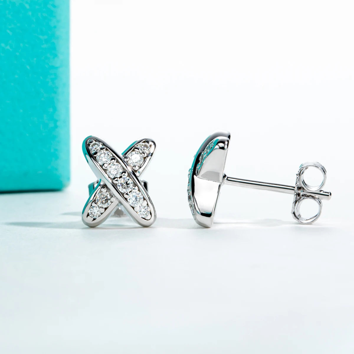 Classic Cross Moissanite Diamond Stud Earrings-Rees Jewels-ReesJewels