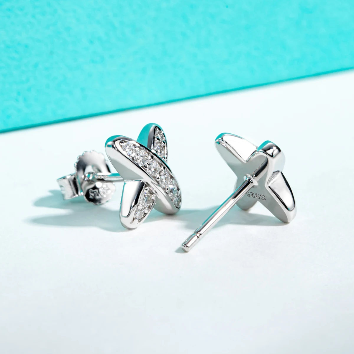 Classic Cross Moissanite Diamond Stud Earrings-Rees Jewels-ReesJewels