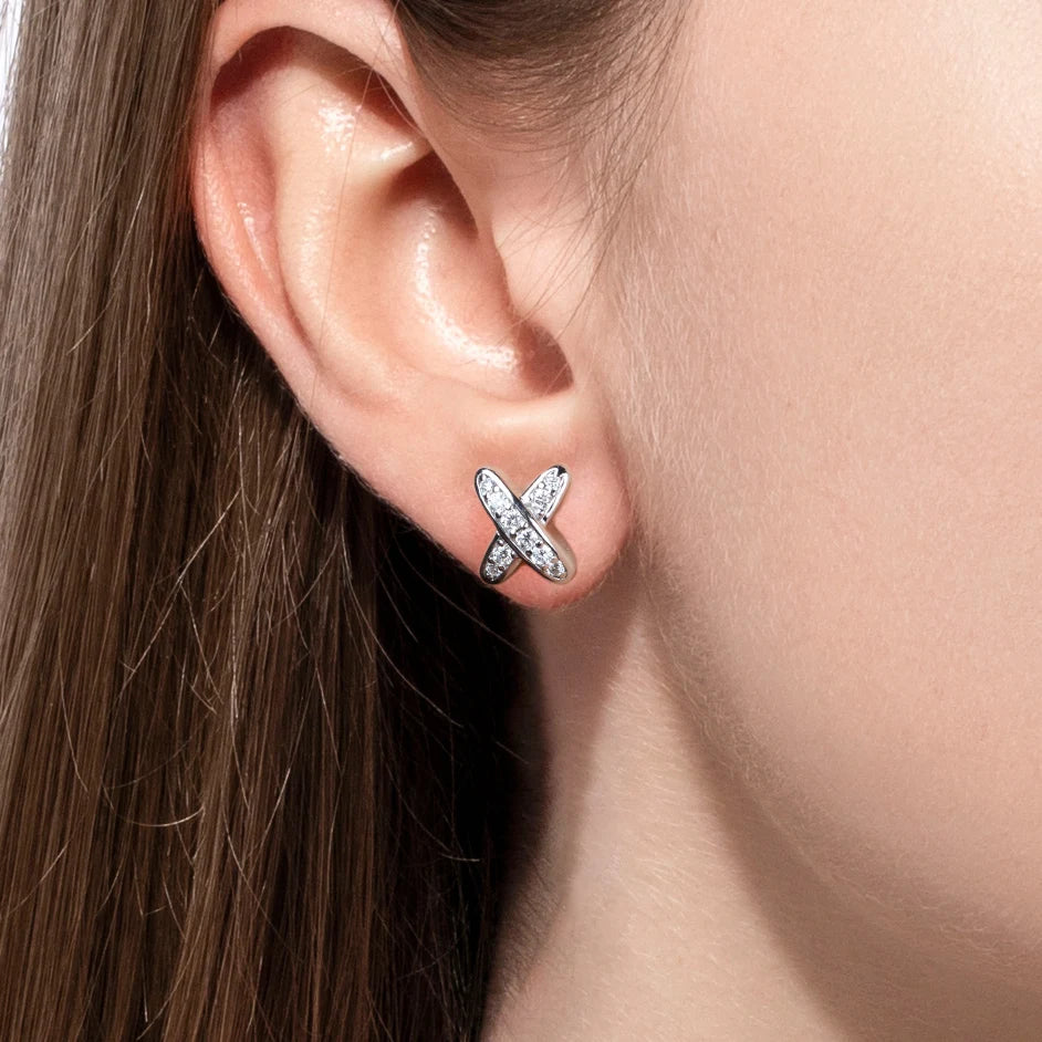Classic Cross Moissanite Diamond Stud Earrings-Rees Jewels-ReesJewels