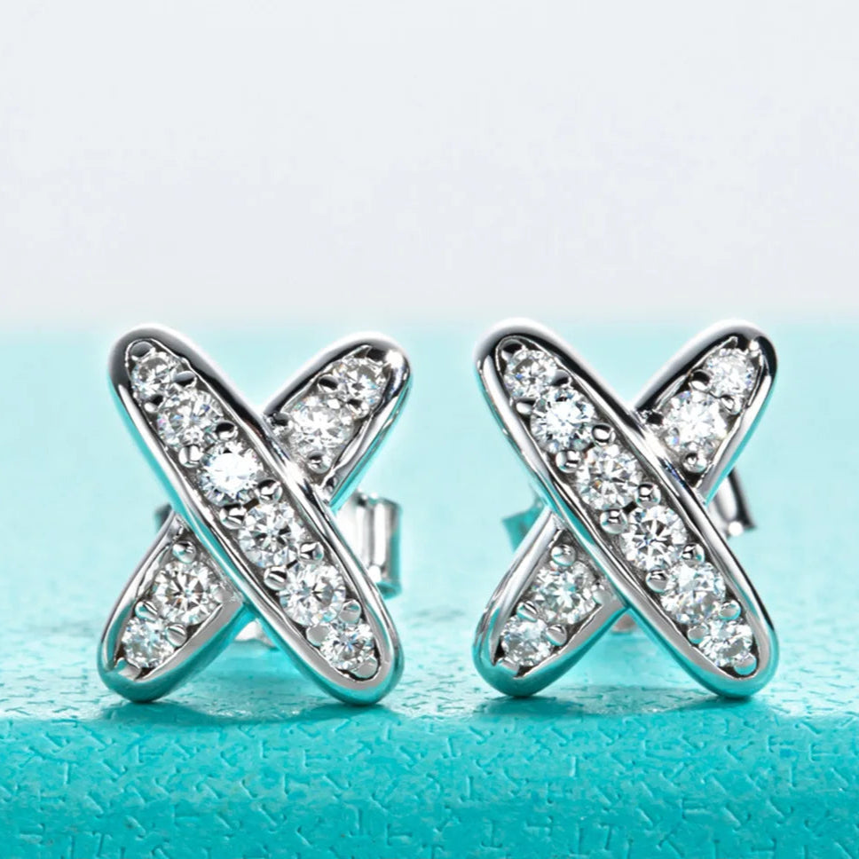 Classic Cross Moissanite Diamond Stud Earrings-Rees Jewels-White Gold-ReesJewels