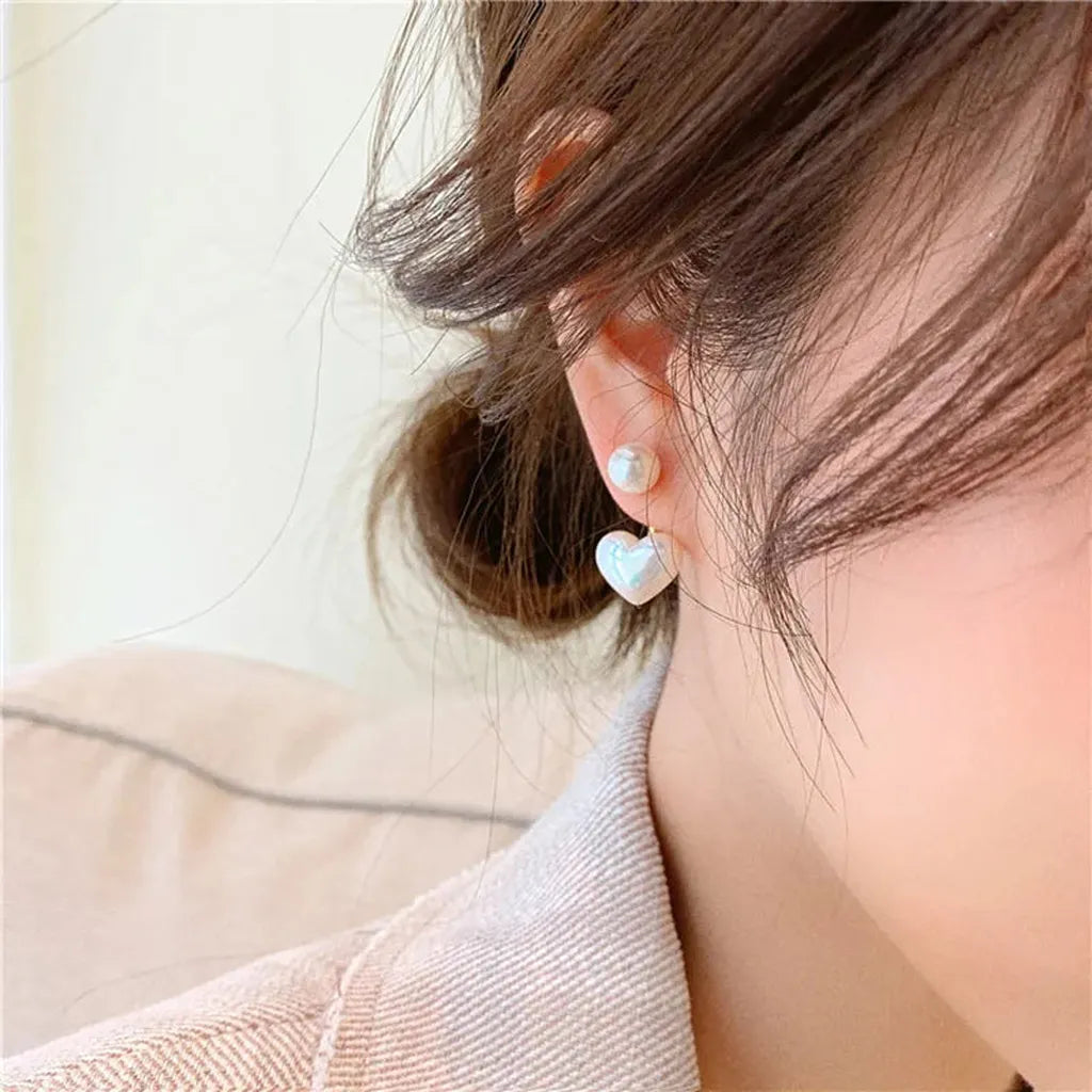 Classic Heart-Shaped Imitation Pearl Stud Earrings-ReesJewels-ReesJewels