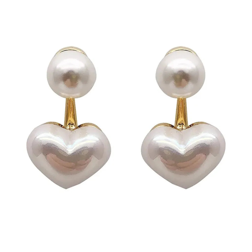 Classic Heart-Shaped Imitation Pearl Stud Earrings-ReesJewels-White-ReesJewels