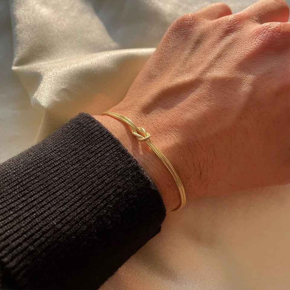 Classic Minimalistic Chain Knotted Bracelet-ReesJewels-Gold-15 Extend 3CM-ReesJewels
