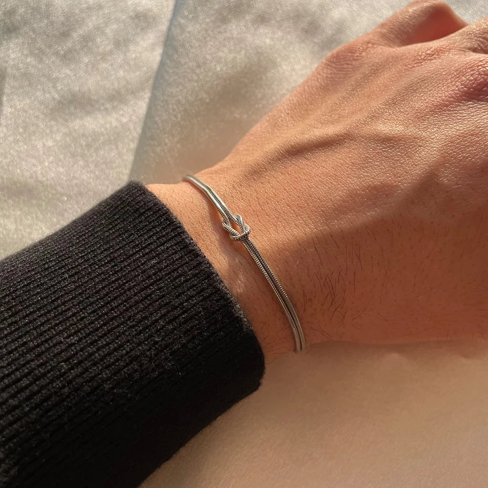 Classic Minimalistic Chain Knotted Bracelet-ReesJewels-Silver-15 Extend 3CM-ReesJewels