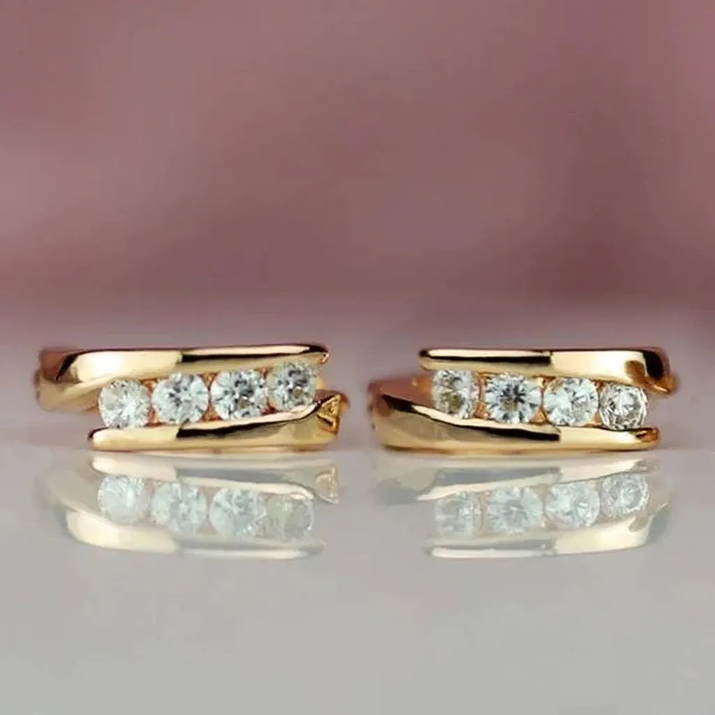 Classy Chic Zirconia Golden Hoop Earrings-ReesJewels-ReesJewels