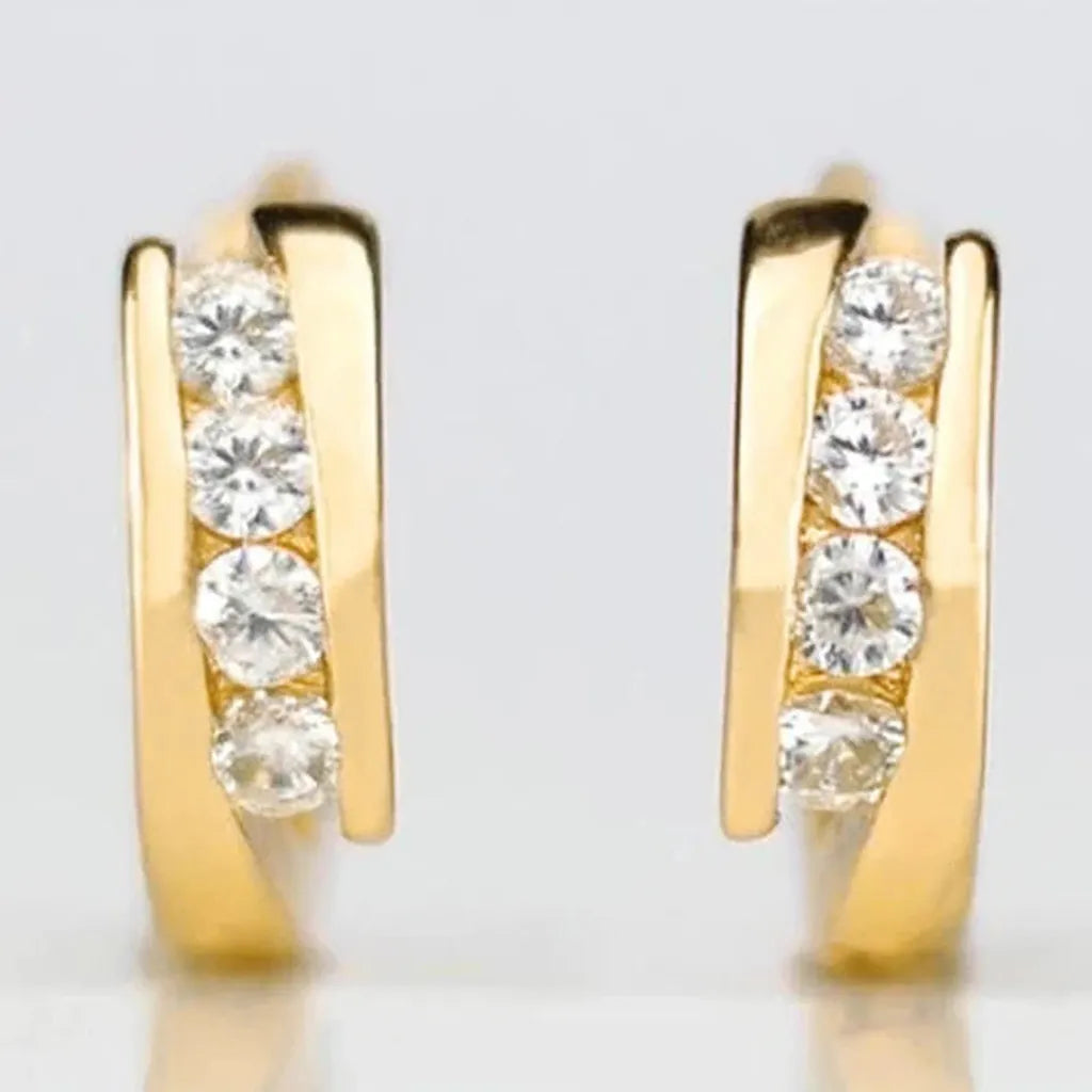 Classy Chic Zirconia Golden Hoop Earrings-ReesJewels-ReesJewels
