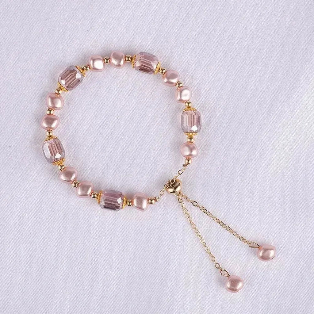 Classy Pink Imitation Pearl Crystal Bracelet-ReesJewels-Pink-ReesJewels