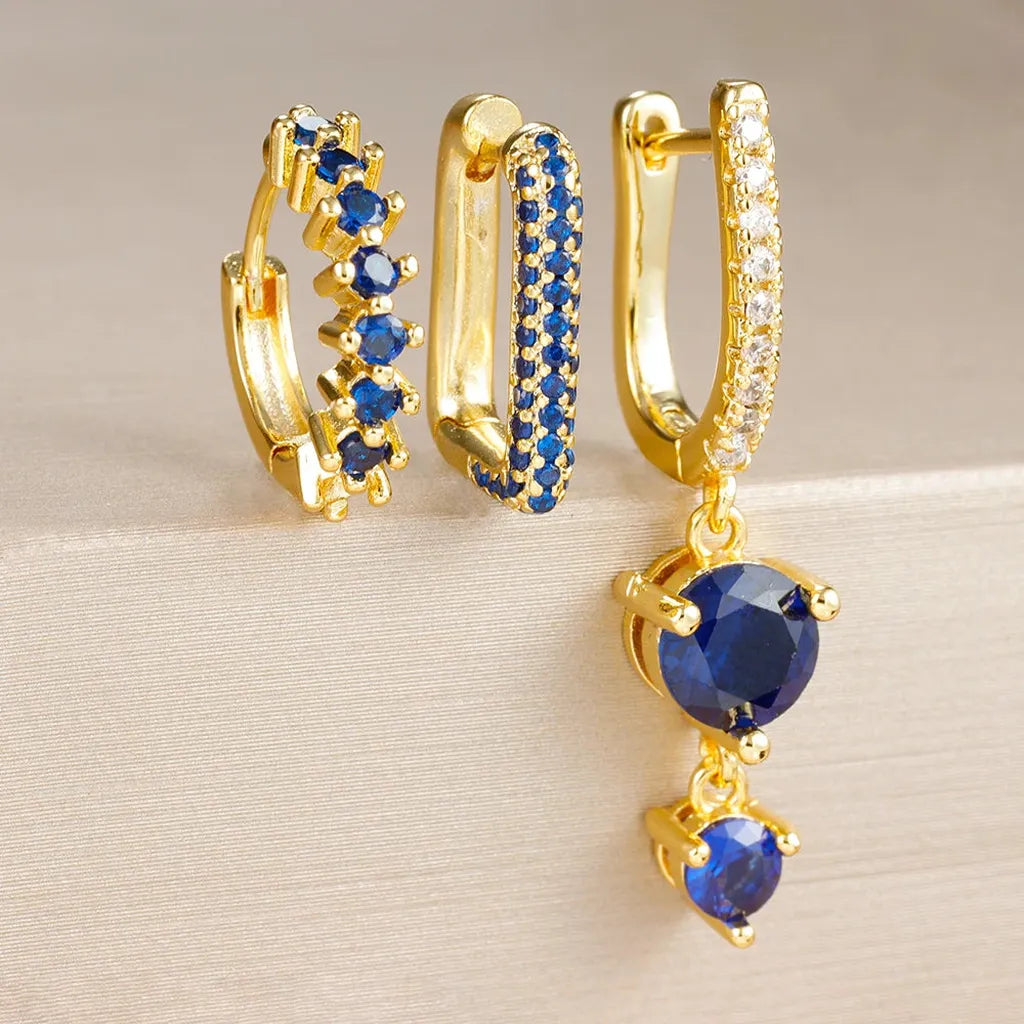 Cubic Zirconia Drop Earring Set-ReesJewels-Blue-ReesJewels