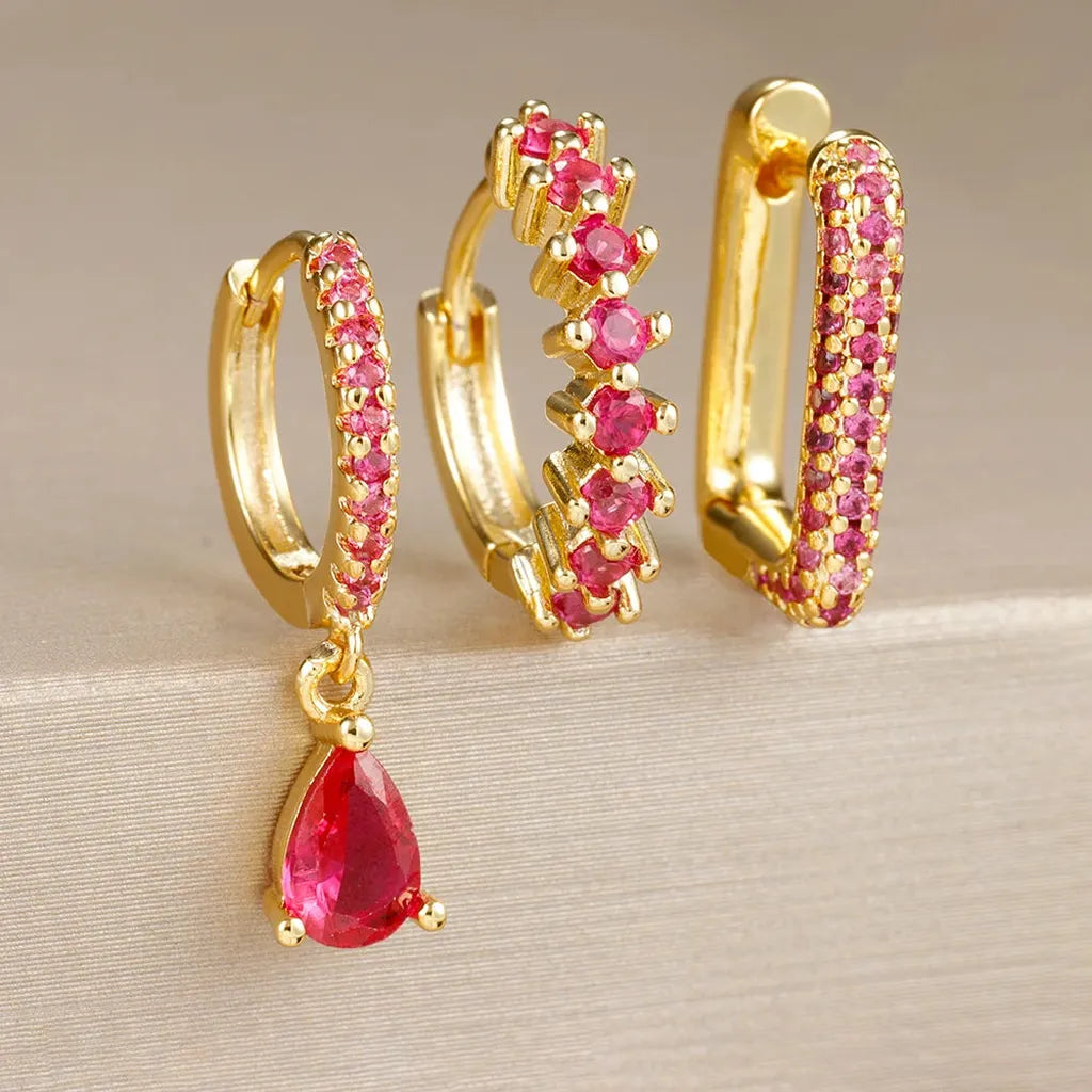 Cubic Zirconia Drop Earring Set-ReesJewels-Red-ReesJewels