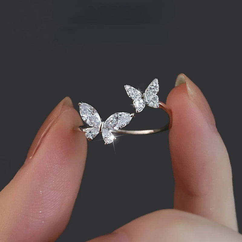 Dainty Sparkling Butterfly Zirconia Ring-ReesJewels-Silver-ReesJewels