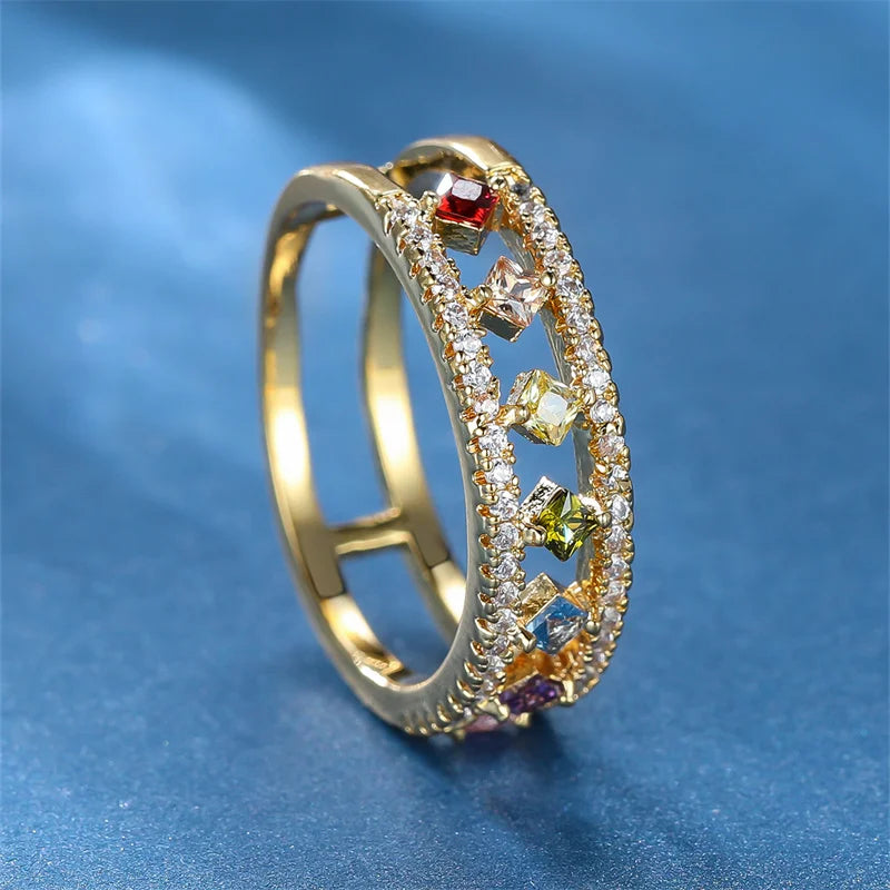 Dainty Zirconia Vintage Rainbow Crystal Ring-Rees Jewels-ReesJewels