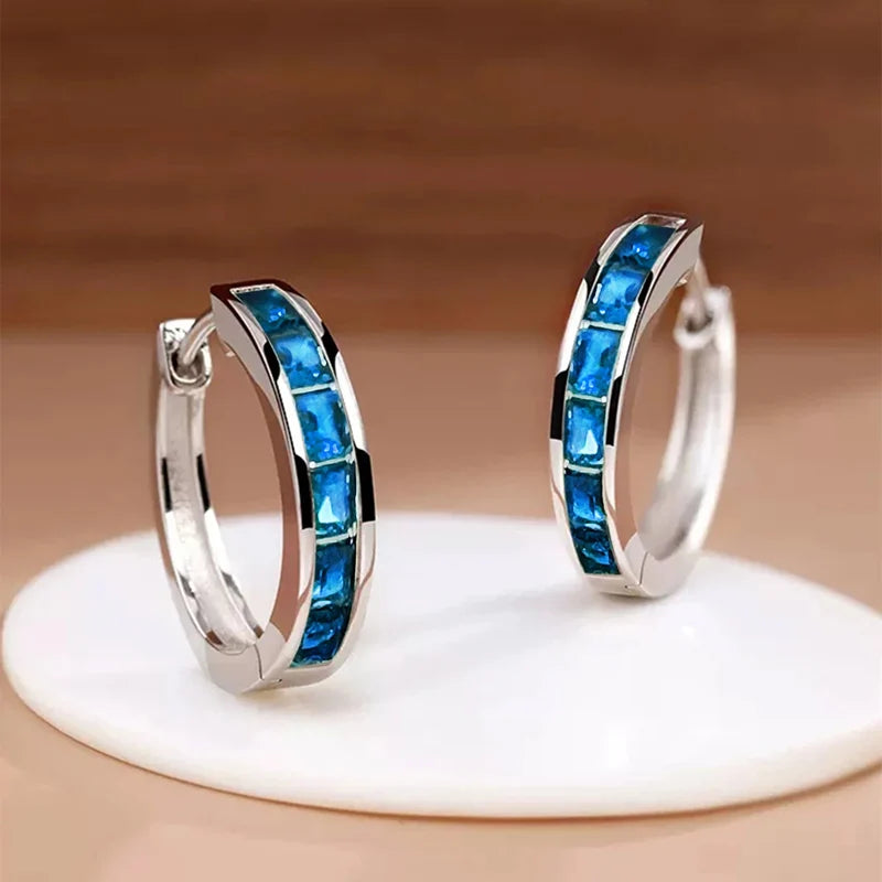 Dazzling Classic Design Crystal Hoop Earrings-Rees Jewels-Blue-ReesJewels