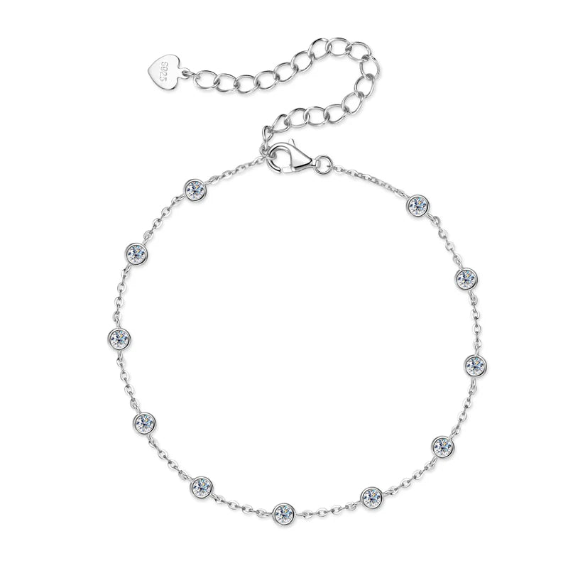 Delicate Bezel Moissanite Diamond Cuff Bracelet-Rees Jewels-White Gold-16.5cm-ReesJewels
