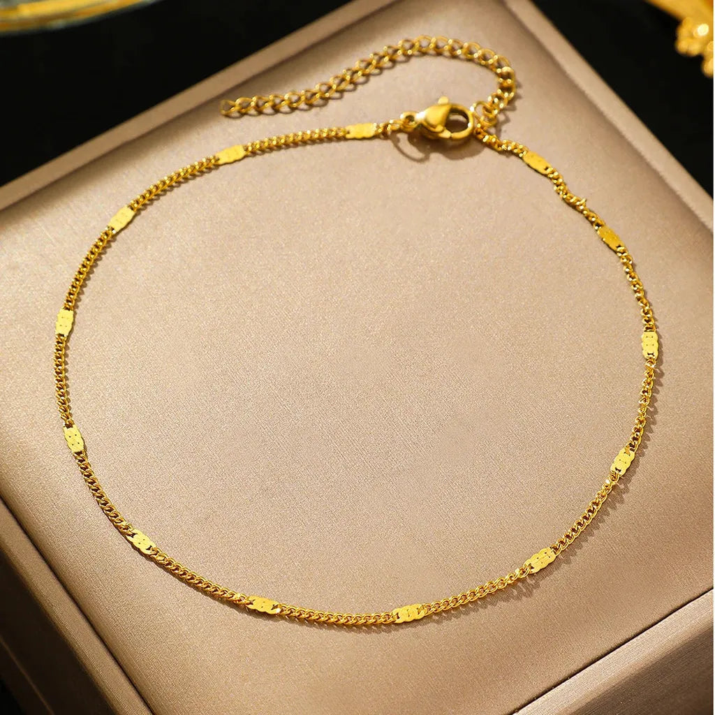 Delicate Minimalistic Sequin Chain Anklet-ReesJewels-Gold-ReesJewels