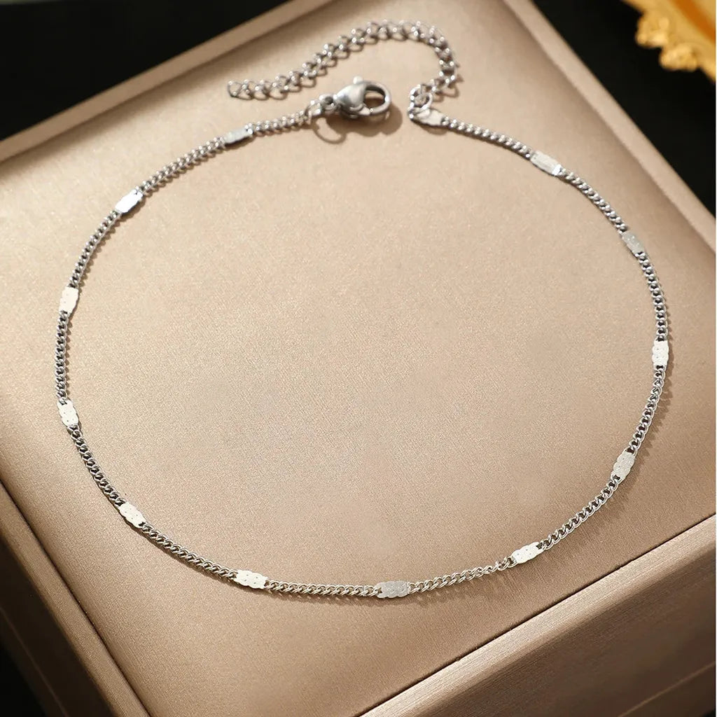 Delicate Minimalistic Sequin Chain Anklet-ReesJewels-Silver-ReesJewels