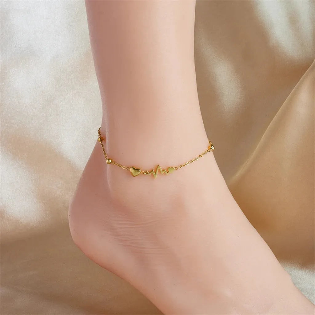 Delicate Trendy Heart Electrocardiogram Anklet-ReesJewels-ReesJewels