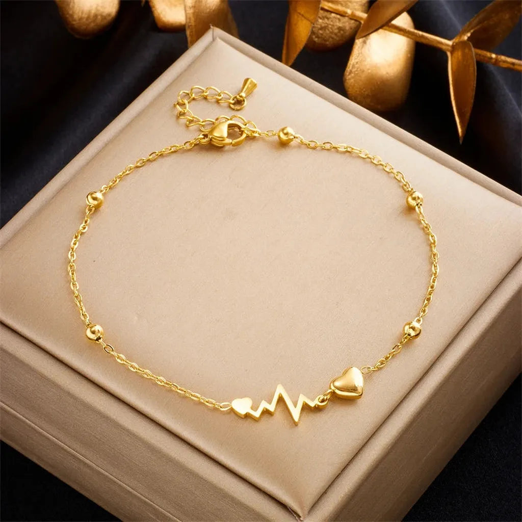Delicate Trendy Heart Electrocardiogram Anklet-ReesJewels-Gold-ReesJewels