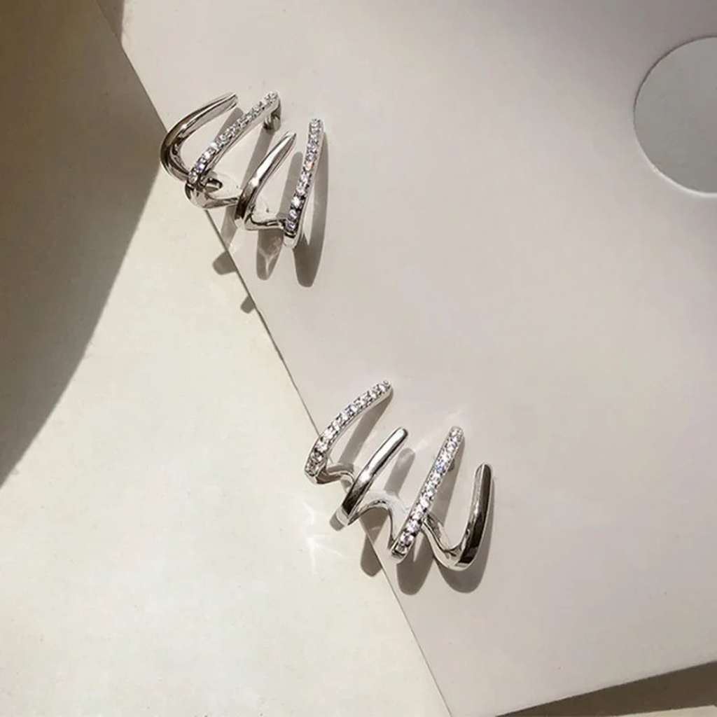 Designer Irregular Layered Earrings-ReesJewels-Silver-ReesJewels
