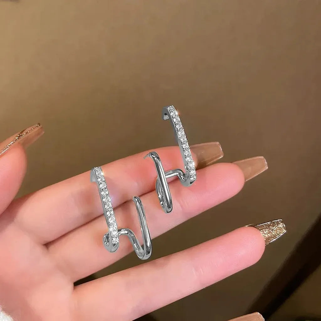 Designer Irregular U-Shaped Earrings-ReesJewels-Silver-ReesJewels
