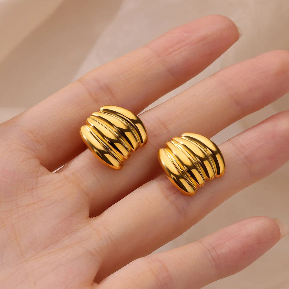Elegant C Shape Golden Hoop Stud Earrings-Rees Jewels-ReesJewels