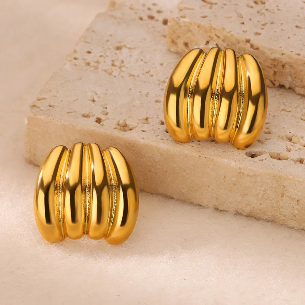 Elegant C Shape Golden Hoop Stud Earrings-Rees Jewels-ReesJewels