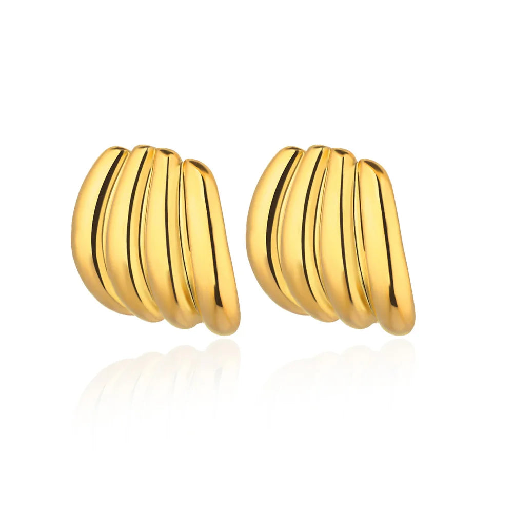 Elegant C Shape Golden Hoop Stud Earrings-Rees Jewels-ReesJewels