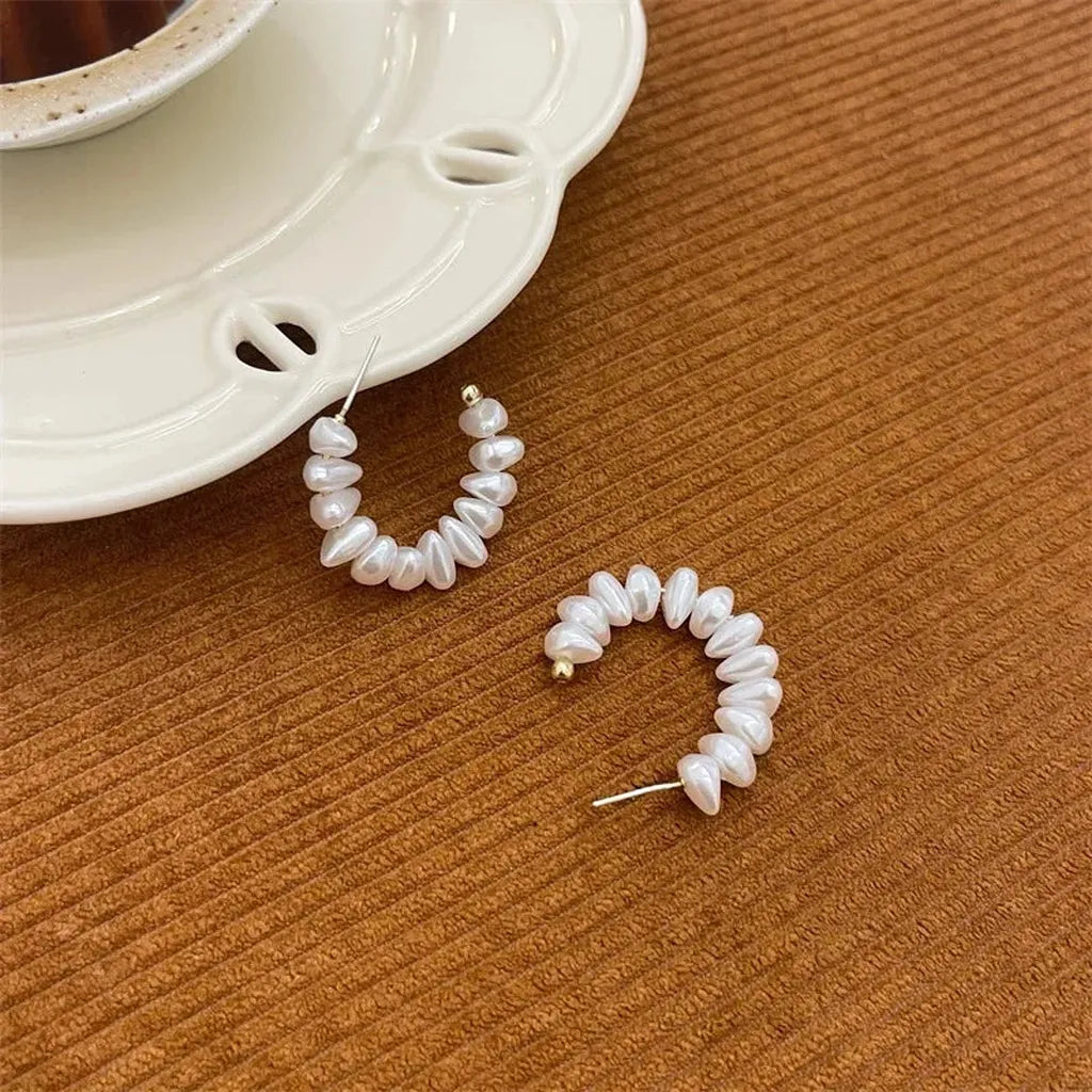 Elegant C-Shaped Imitation Pearl Earrings-ReesJewels-ReesJewels