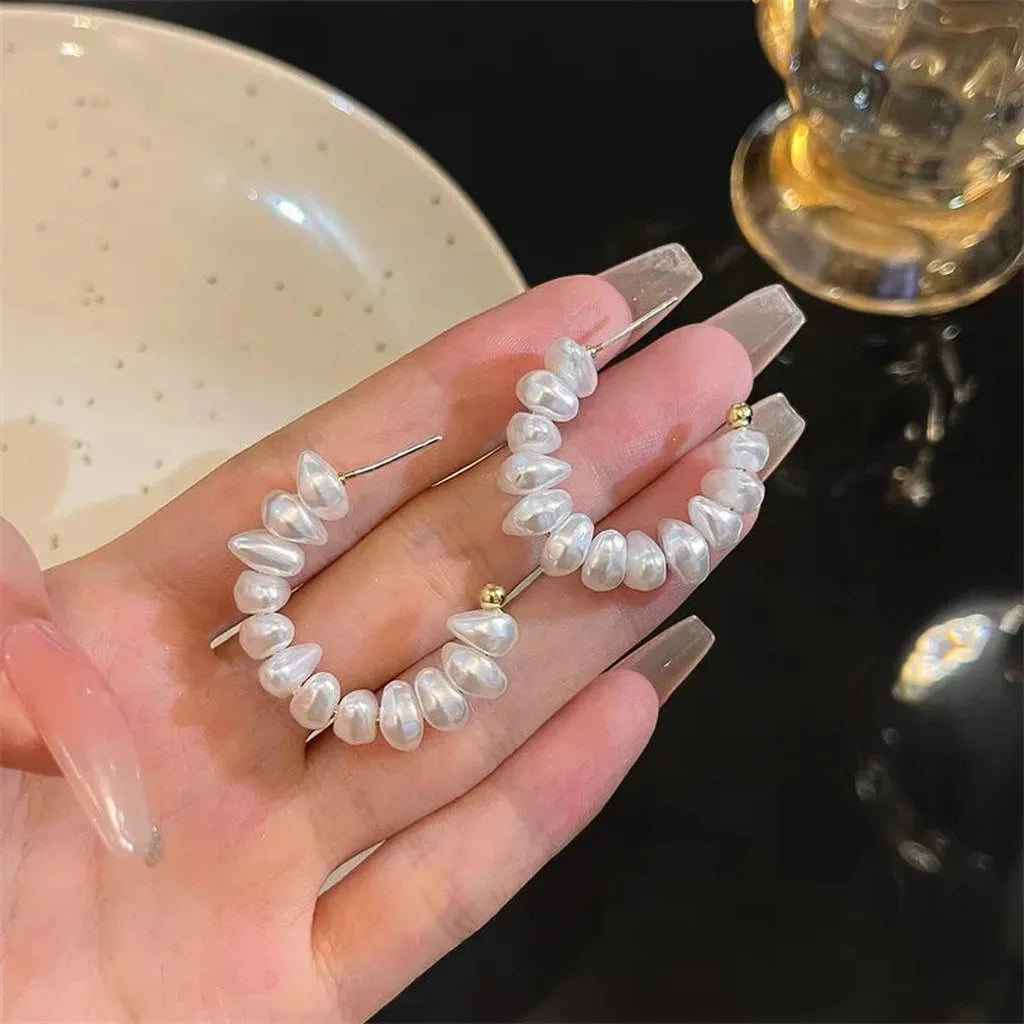 Elegant C-Shaped Imitation Pearl Earrings-ReesJewels-ReesJewels