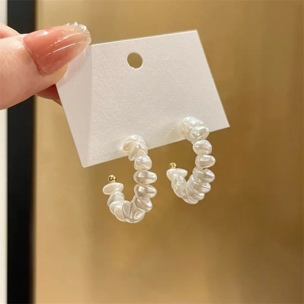 Elegant C-Shaped Imitation Pearl Earrings-ReesJewels-ReesJewels