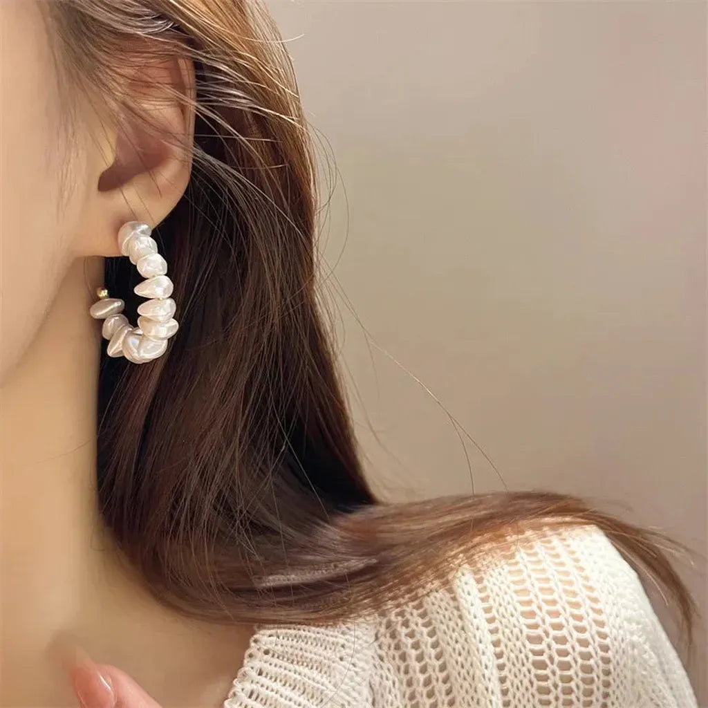 Elegant C-Shaped Imitation Pearl Earrings-ReesJewels-ReesJewels