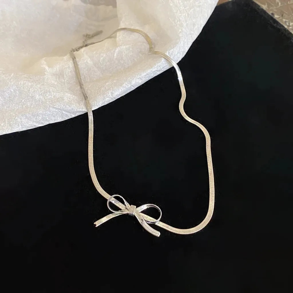 Elegant Chain Bow Water Drop Necklace-ReesJewels-ReesJewels