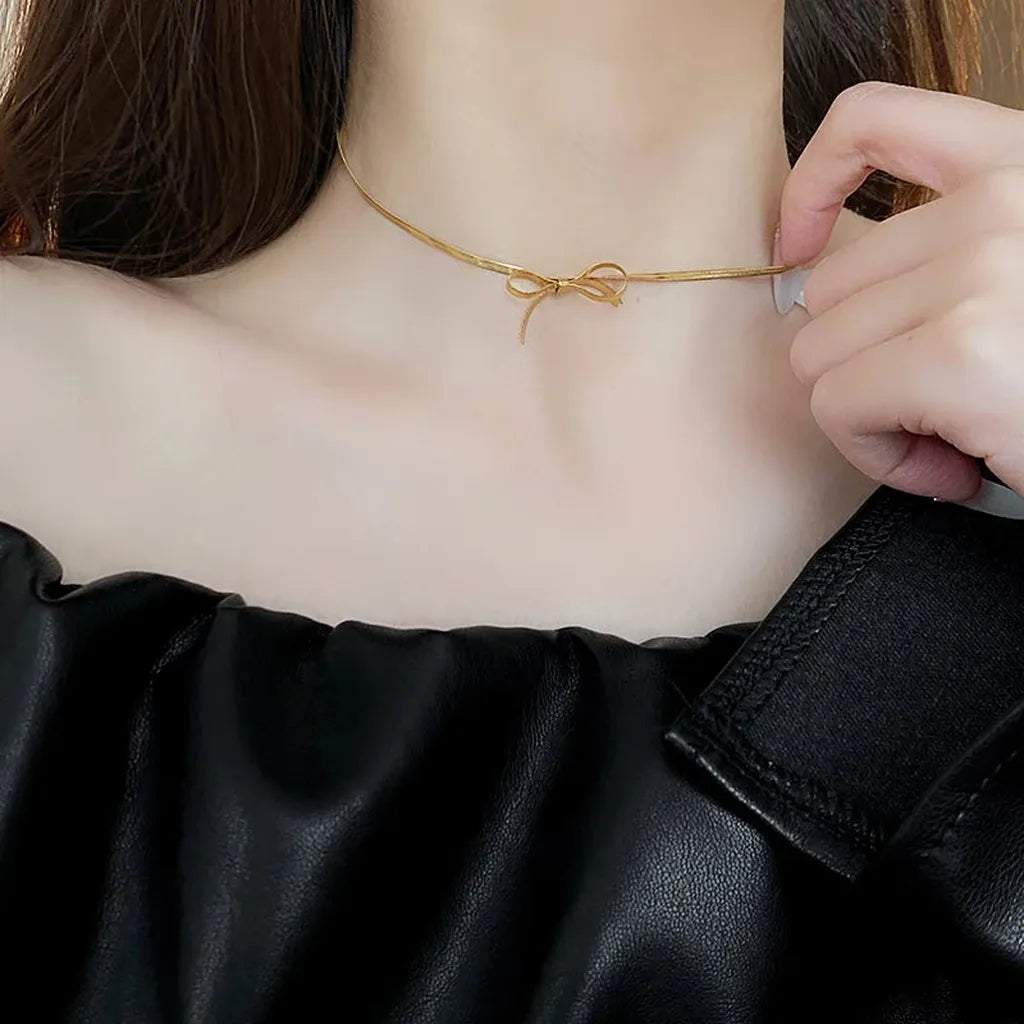Elegant Chain Bow Water Drop Necklace-ReesJewels-ReesJewels