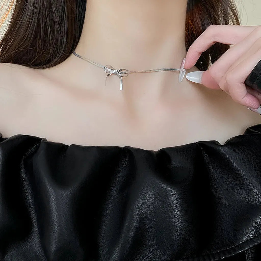 Elegant Chain Bow Water Drop Necklace-ReesJewels-ReesJewels