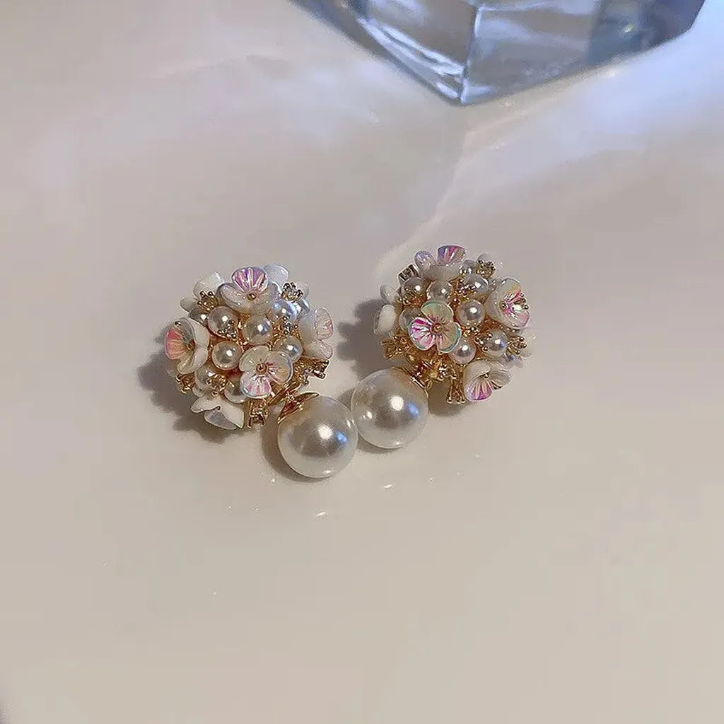 Elegant Double-Sided Imitation Pearl Shell Earrings-ReesJewels-ReesJewels