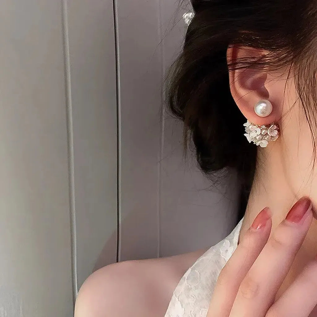 Elegant Double-Sided Imitation Pearl Shell Earrings-ReesJewels-ReesJewels