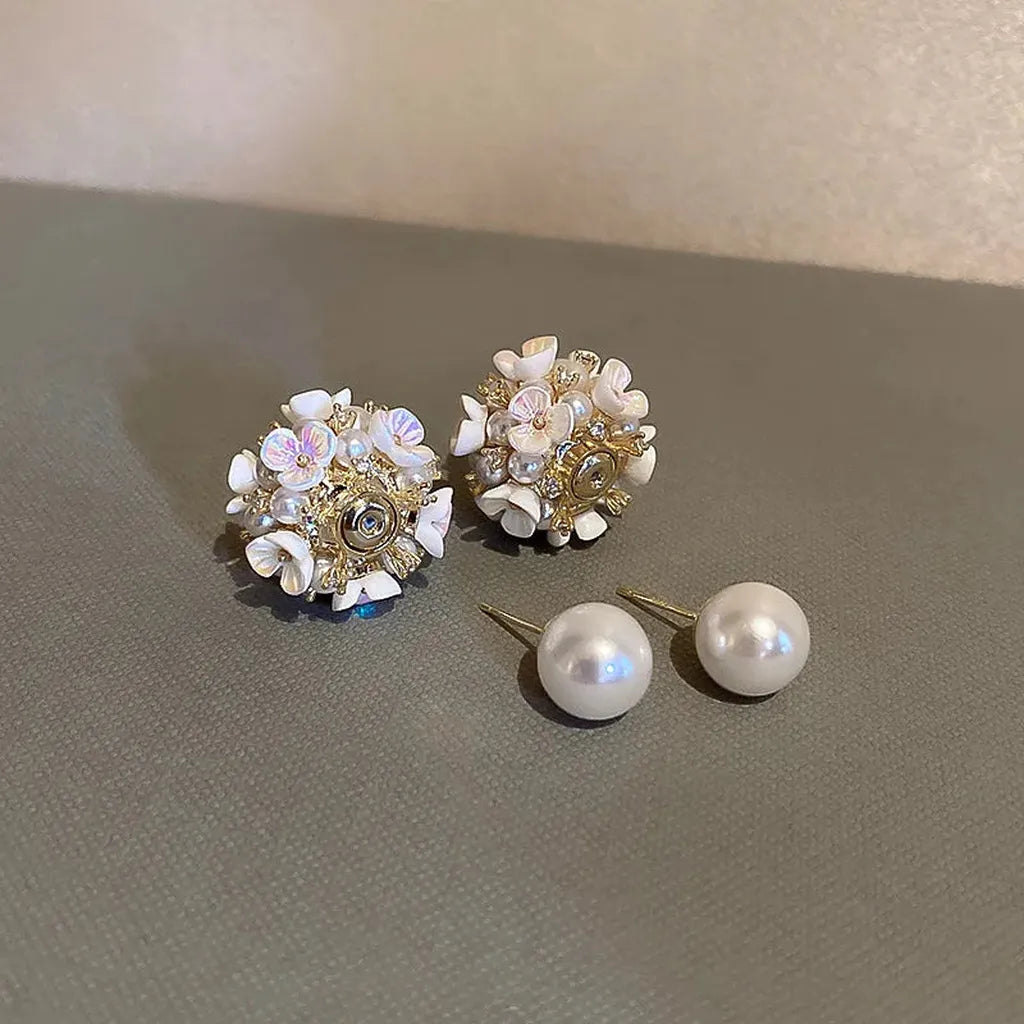 Elegant Double-Sided Imitation Pearl Shell Earrings-ReesJewels-ReesJewels