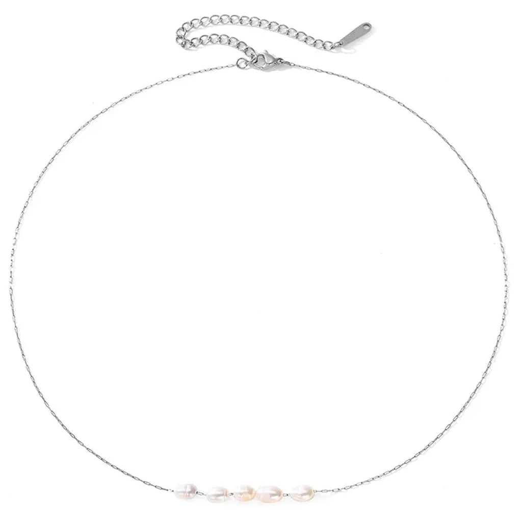 Elegant Five Imitation Pearl Choker Necklace-ReesJewels-Silver-ReesJewels