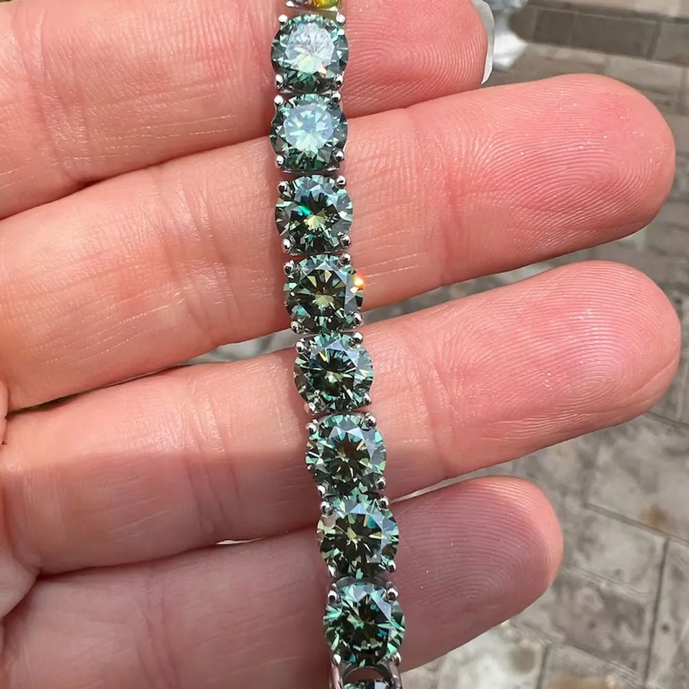 Elegant Green Moissanite Diamond Tennis Bracelets-Rees Jewels-ReesJewels