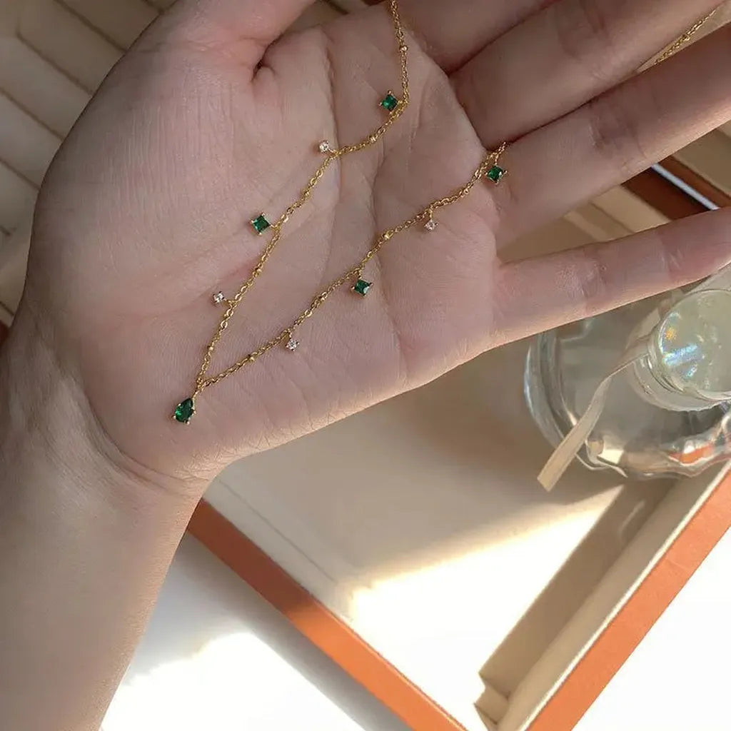 Elegant Green Zirconia Drop Charm Necklace-My Store-ReesJewels